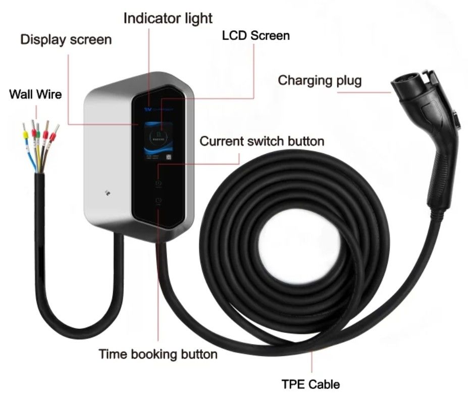7KW 9KW 11KW 2.4 एलसीडी रंगीन स्क्रीन वॉल ईवी चार्जर Ip54 110-240V