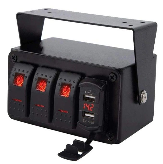 DC12V 24V 3 गैंग रेड एलईडी लाइट रॉकर स्विच पैनल बॉक्स डुअल 4.8 ए यूएसबी चार्जर वोल्टमीटर के साथ कार के लिए समुद्री ट्रक नौकाओं