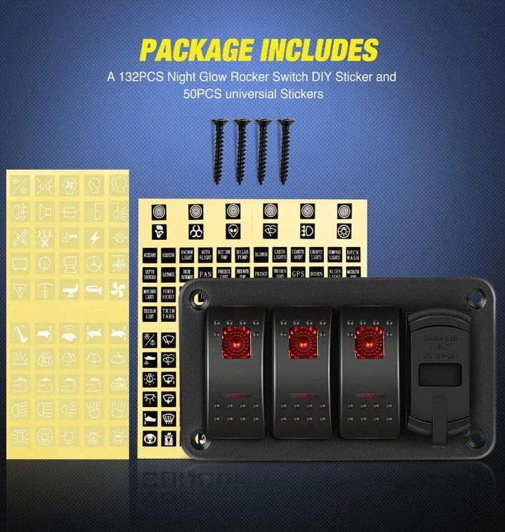 DC12V 24V 3 गैंग रेड एलईडी लाइट रॉकर स्विच पैनल बॉक्स डुअल 4.8 ए यूएसबी चार्जर वोल्टमीटर के साथ कार के लिए समुद्री ट्रक नौकाओं