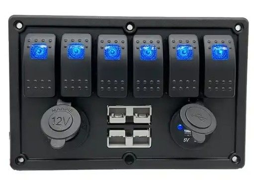 12V 8 Way Gang Rocker स्विच पैनल W/ 50A डुअल एंडरसन प्लग्स एक्सेसरी पावर सॉकेट और डुअल यूएसबी के साथ