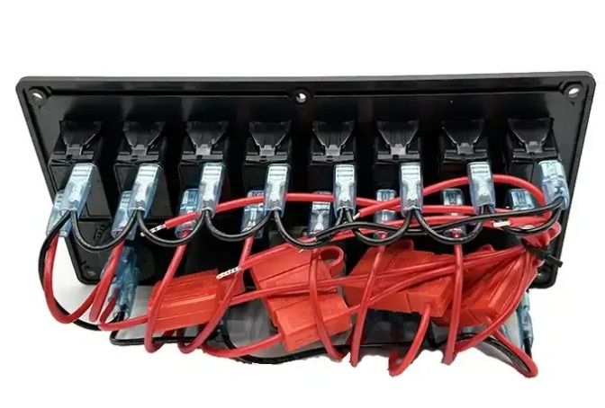 12V 8 Way Gang Rocker स्विच पैनल W/ 50A डुअल एंडरसन प्लग्स एक्सेसरी पावर सॉकेट और डुअल यूएसबी के साथ
