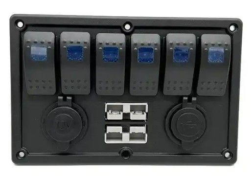 12V 8 Way Gang Rocker स्विच पैनल W/ 50A डुअल एंडरसन प्लग्स एक्सेसरी पावर सॉकेट और डुअल यूएसबी के साथ
